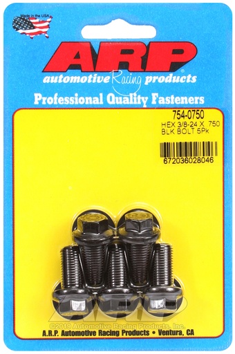 3/8-24 x .750 hex 7/16 wrenching black oxide bolts