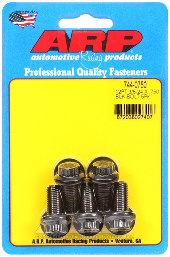 3/8-24 x .750 12pt 7/16 wrenching black oxide bolts
