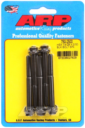 1/4-28 x 2.500 hex black oxide bolts