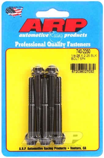 1/4-28 x 2.250 12pt black oxide bolts