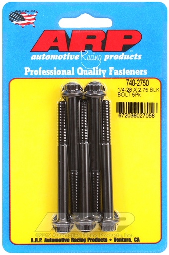 1/4-28 x 2.750 12pt black oxide bolts