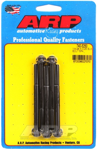 1/4-28 x 3.250 12pt black oxide bolts