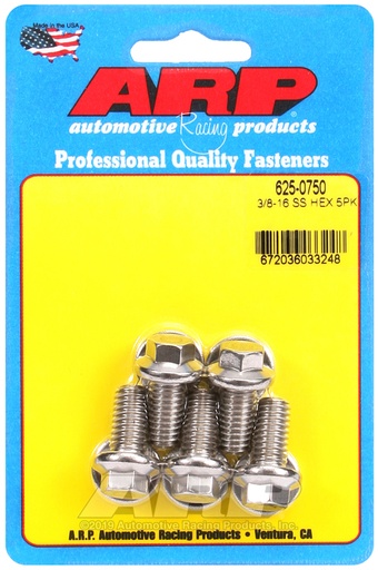 3/8-16 x 0.750 hex 7/16 wrenching SS bolts