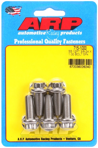 3/8-24 x 1.000 12pt 7/16 wrenching SS bolts